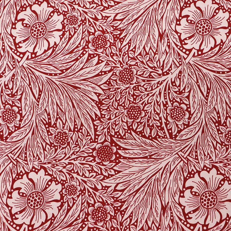 100% Cotton Floral Cotton Fabric - Red and Cream Botanical print in the style of William Morris