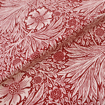 100% Cotton Floral Cotton Fabric - Red and Cream Botanical print in the style of William Morris