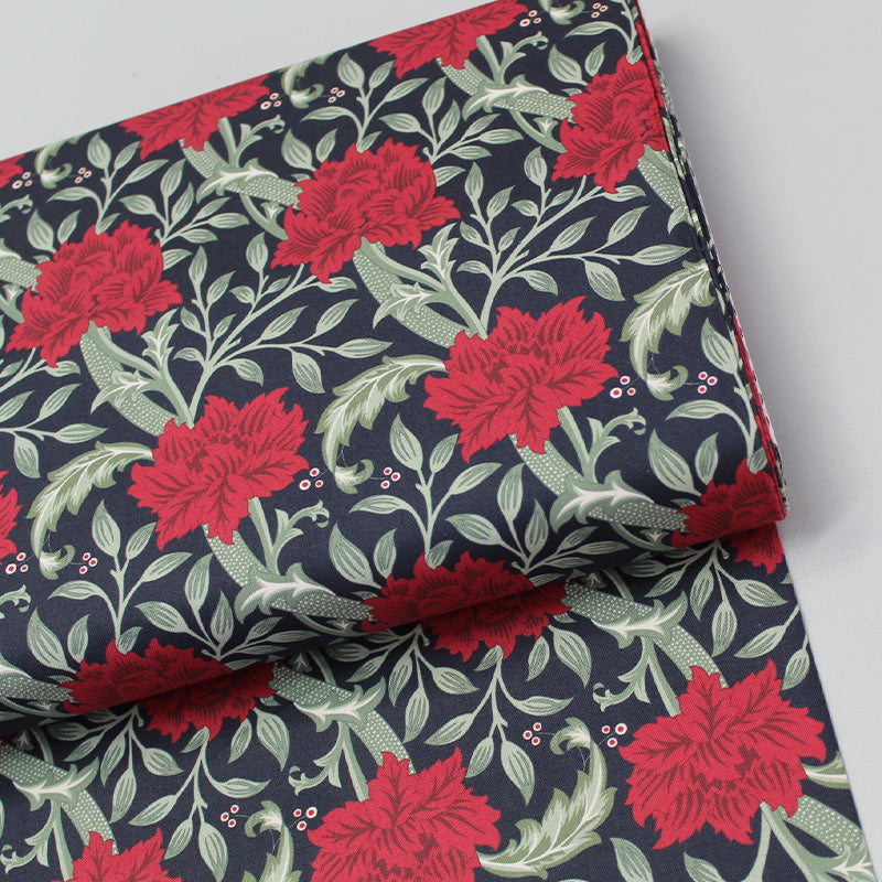 100% Organic Cotton  William Morris Fabric - Hammersmith in red and black