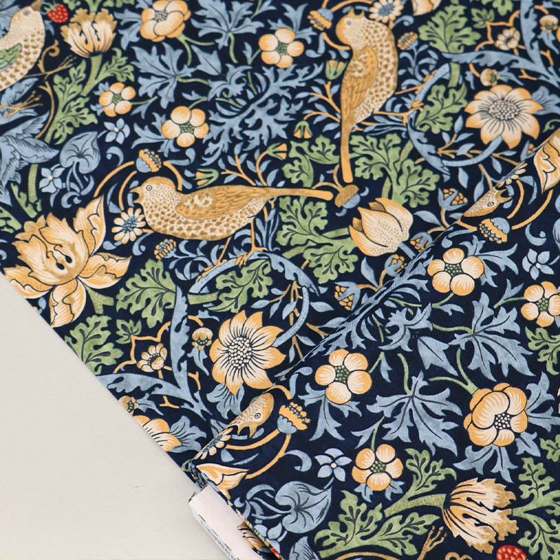 100% Cotton William Morris Fabric - Navy Blue Strawberry Thief