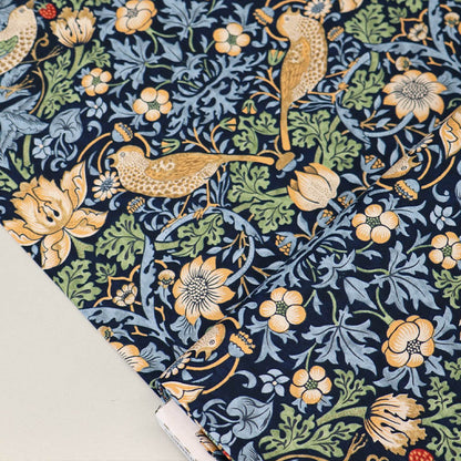 100% Cotton William Morris Fabric - Navy Blue Strawberry Thief