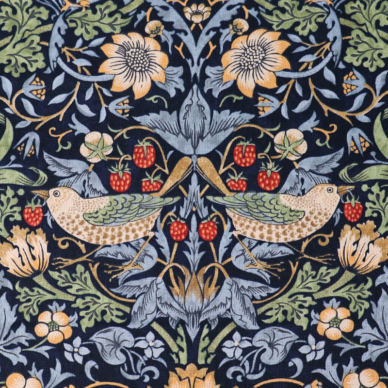 100% Cotton William Morris Fabric - Navy Blue Strawberry Thief