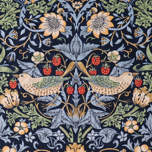 100% Cotton William Morris Fabric - Navy Blue Strawberry Thief