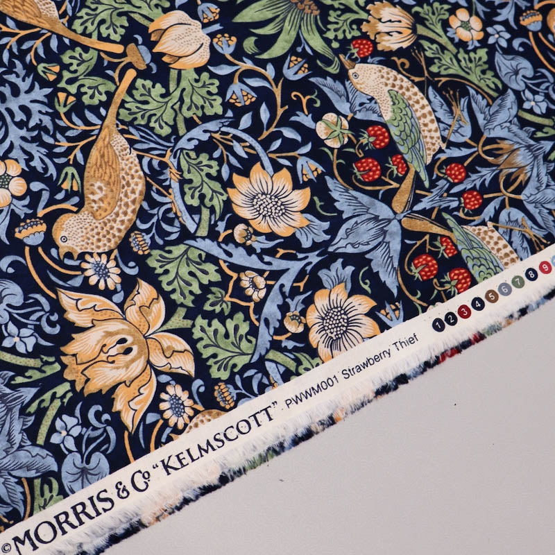 100% Cotton William Morris Fabric - Navy Blue Strawberry Thief