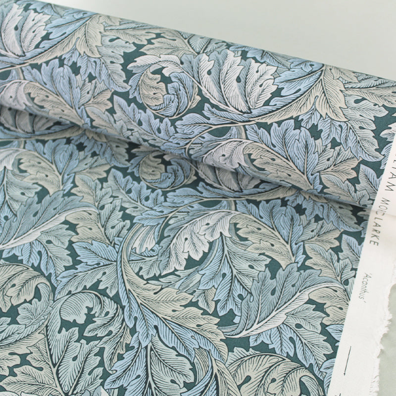 William Morris Furnishing Fabric - Denim Blue Acanthus