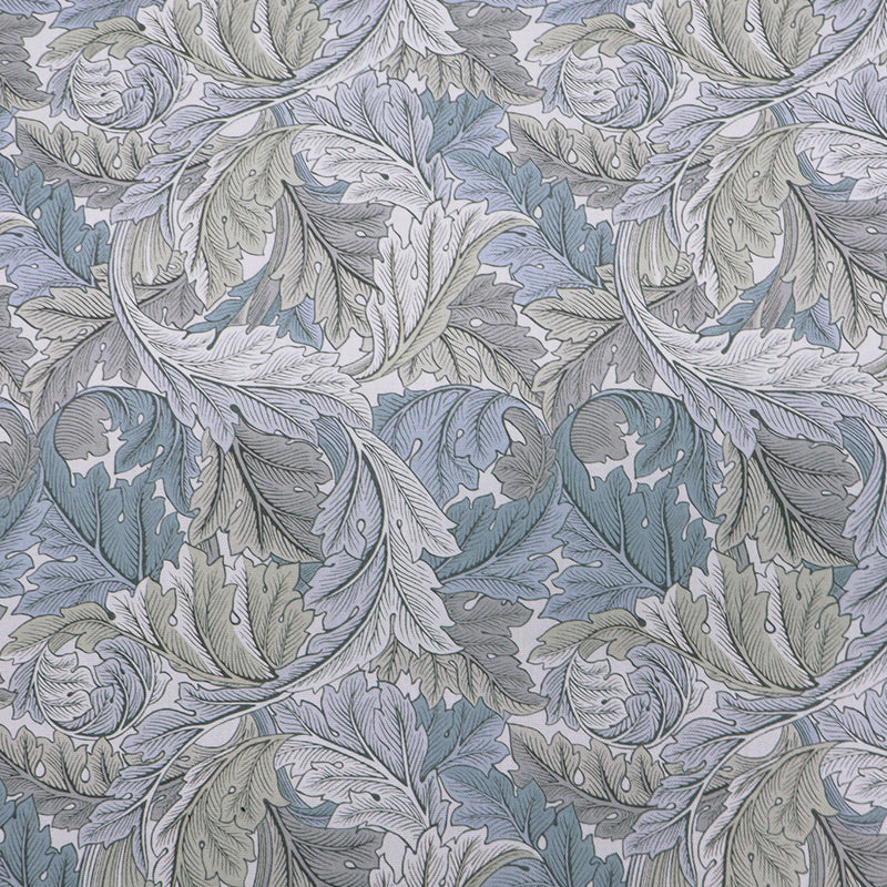 100% cotton panama William Morris Furnishing Fabric - Pale Grey and Blue Botanical Leaf print