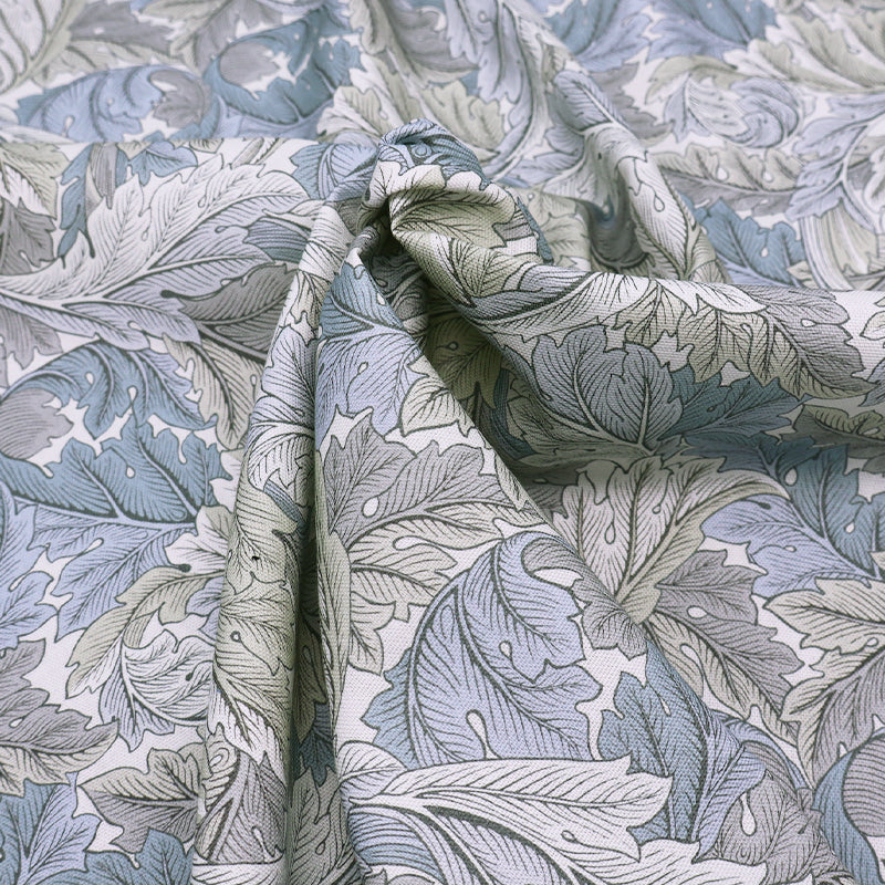 100% cotton panama William Morris Furnishing Fabric - Pale Grey and Blue Botanical Leaf print