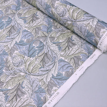 100% cotton panama William Morris Furnishing Fabric - Pale Grey and Blue Botanical Leaf print