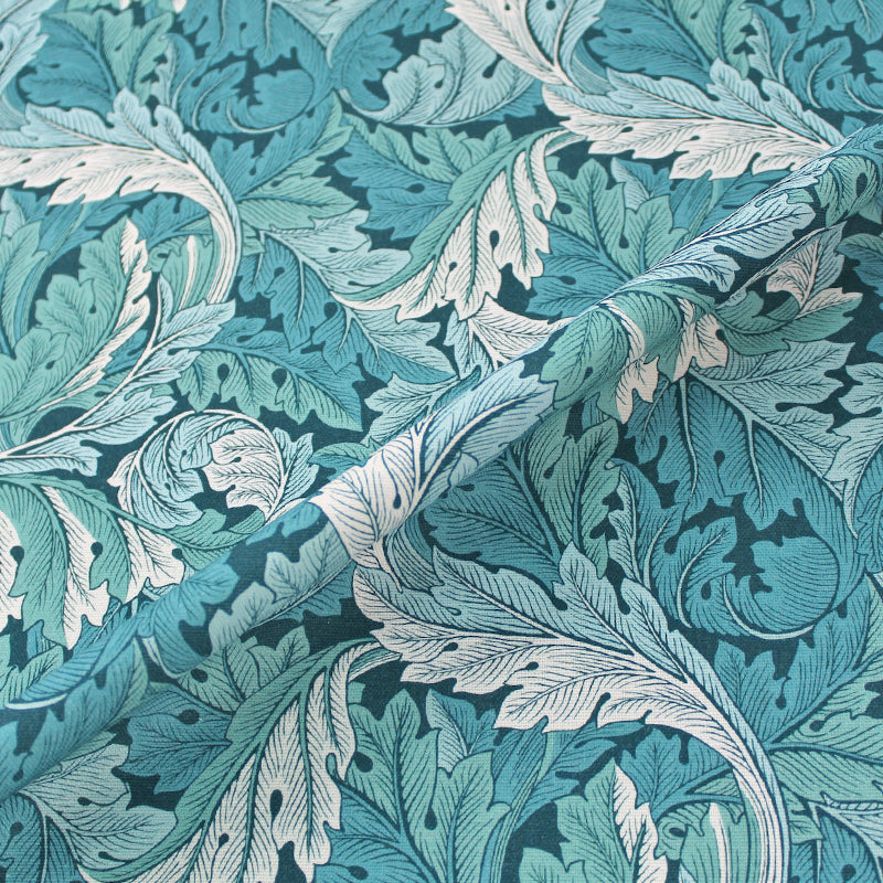 William Morris Furnishing Fabric - Teal Blue Acanthus
