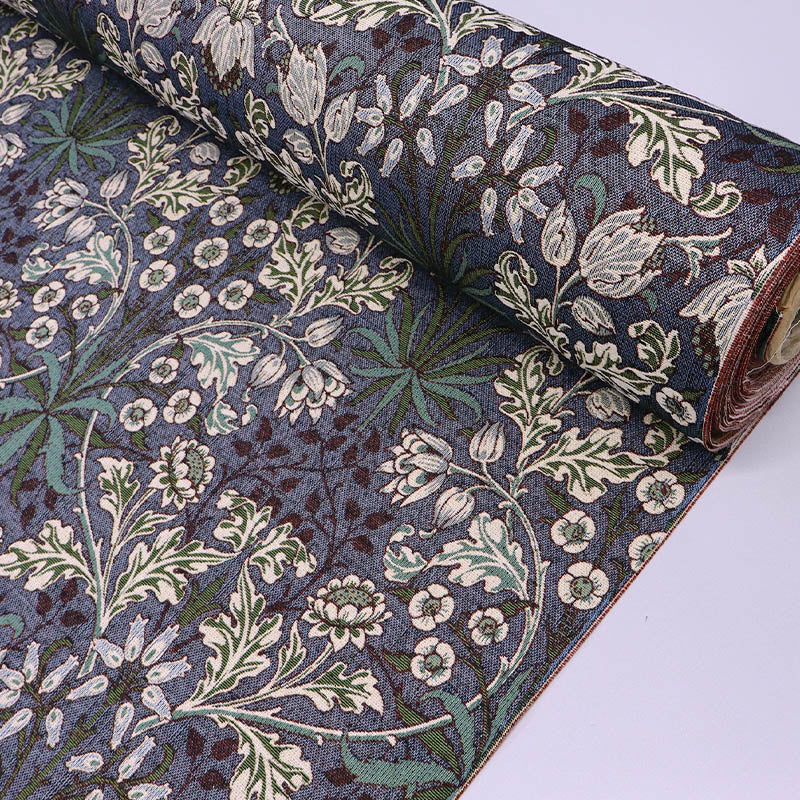 80% Cotton 20% Polyester William Morris Tapestry Fabric - Hyacinth Azure Botanical Print in dark blue