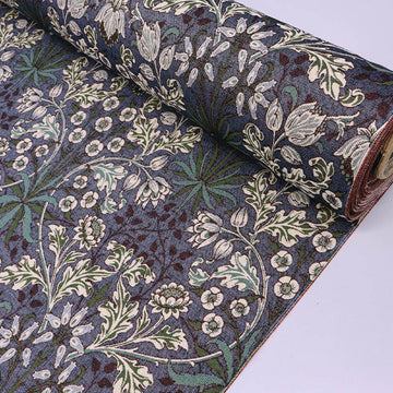 80% Cotton 20% Polyester William Morris Tapestry Fabric - Hyacinth Azure Botanical Print in dark blue