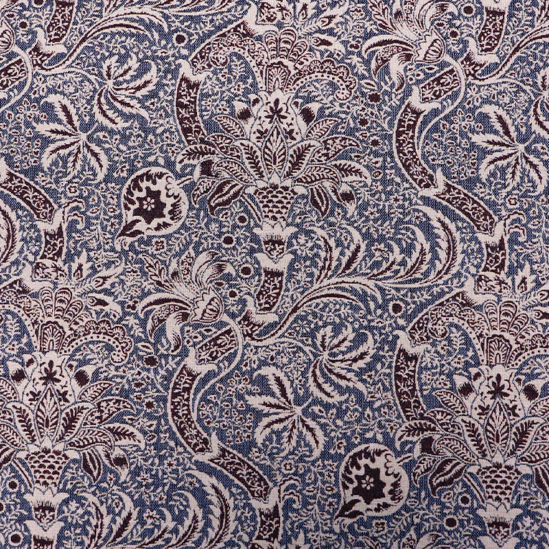 80% Cotton 20% Polyester William Morris Tapestry Fabric - Indian print in dark blue, burgundy and cream