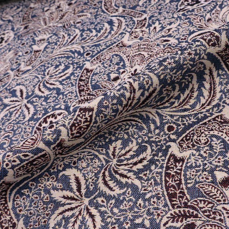 80% Cotton 20% Polyester William Morris Tapestry Fabric - Indian print in dark blue, burgundy and cream