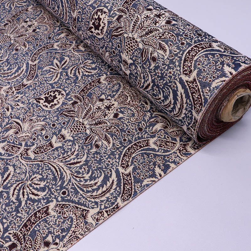 80% Cotton 20% Polyester William Morris Tapestry Fabric - Indian print in dark blue, burgundy and cream