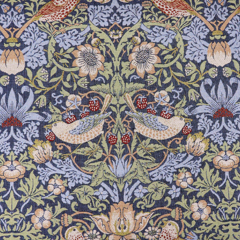 80% Cotton 20% Polyester William Morris Tapestry Fabric - Strawberry Thief in Navy Blue