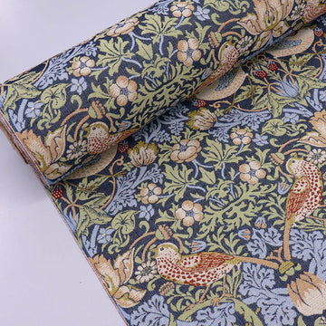 80% Cotton 20% Polyester William Morris Tapestry Fabric - Strawberry Thief in Navy Blue