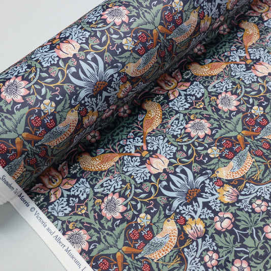 100% Polyester  Blue Velvet William Morris Fabric - Strawberry Thief 