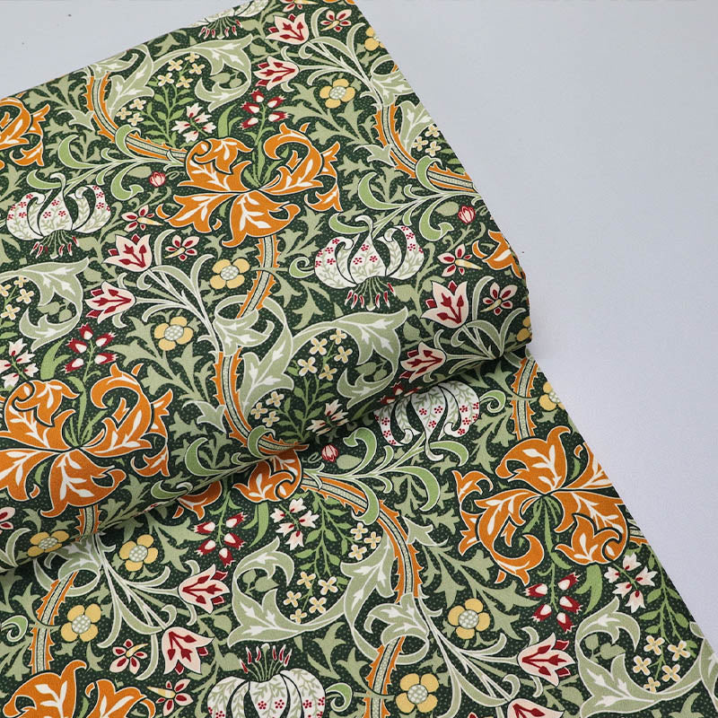 William Morris Green Floral Viscose Fabric Golden Lily