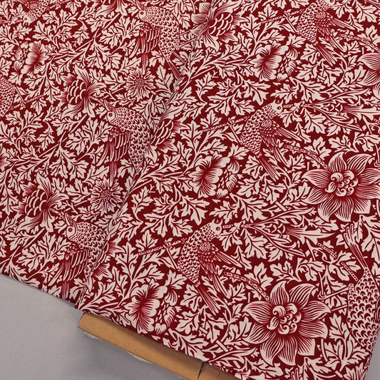 William Morris Viscose - Red - Bird and Anemone