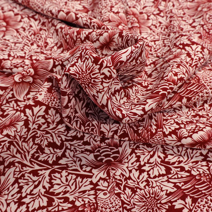 William Morris Viscose - Red - Bird and Anemone