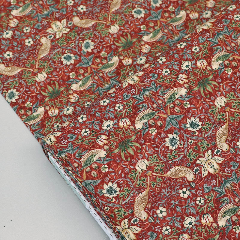 100% Cotton William Morris Fabric - Red Mini Strawberry Thief