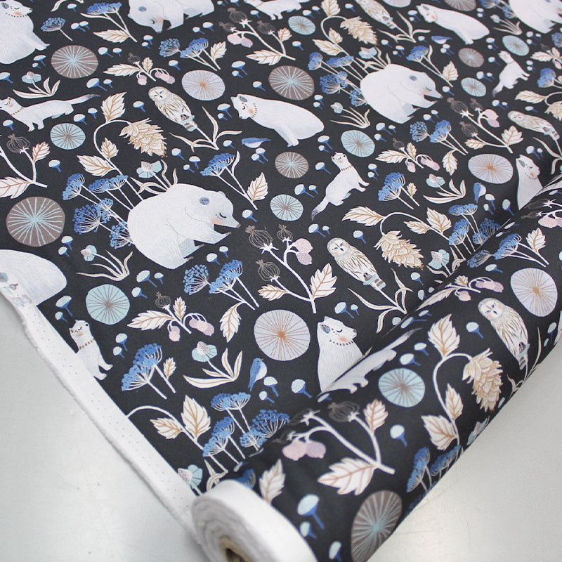 Charcoal Grey Fox and Bear Print  100% Cotton Quilting  Fabric