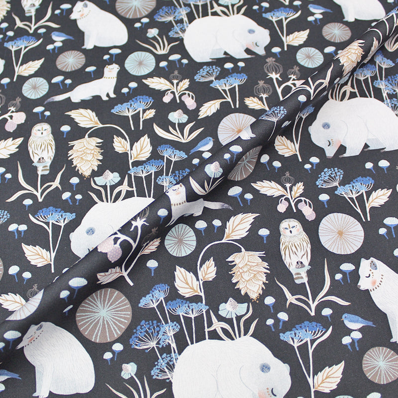 Charcoal Grey Fox and Bear Print 100% Cotton Quilting Fabric