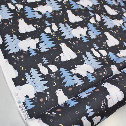 Charcoal Grey Polar Bear Printed Cotton Fabric