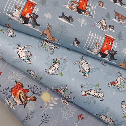 Wintery Printed Cotton - Pale Grey - Robin