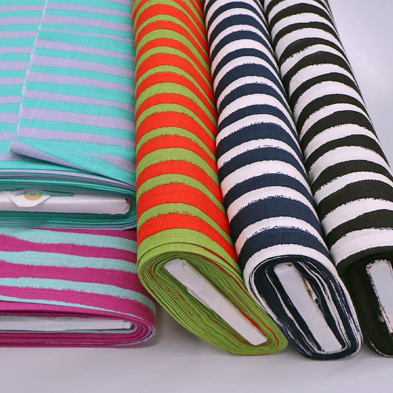 cotton and viscose blend striped fabrics in various colours for dressmaking
