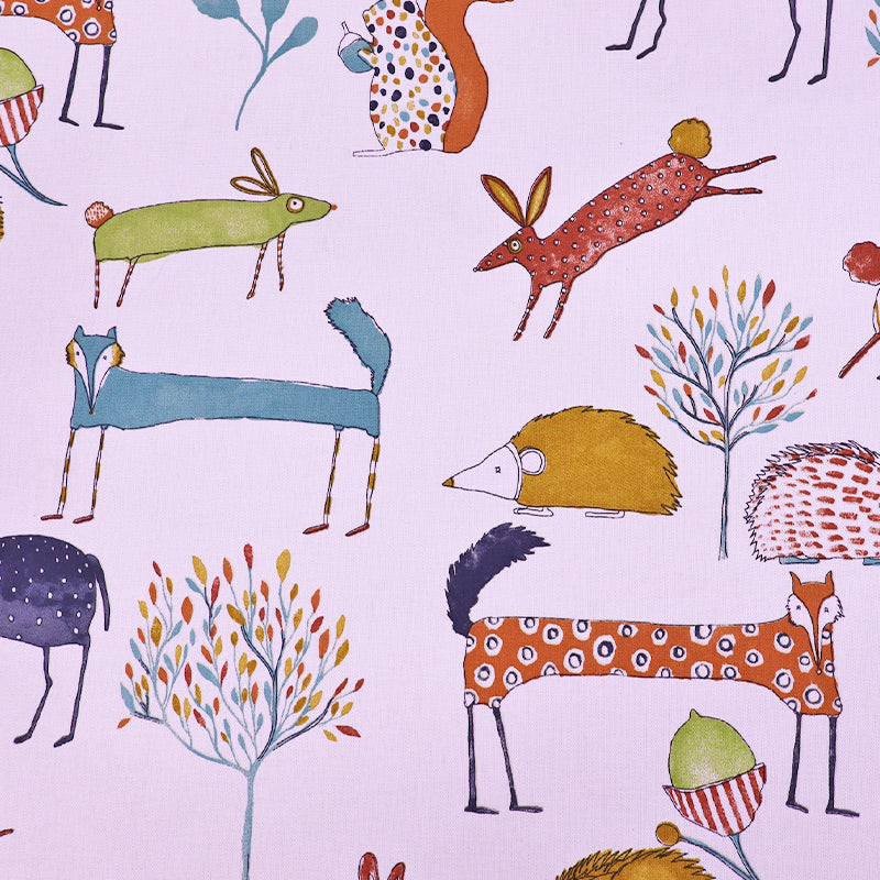 100% Cotton White Furnishing Fabric - Woodland Animals