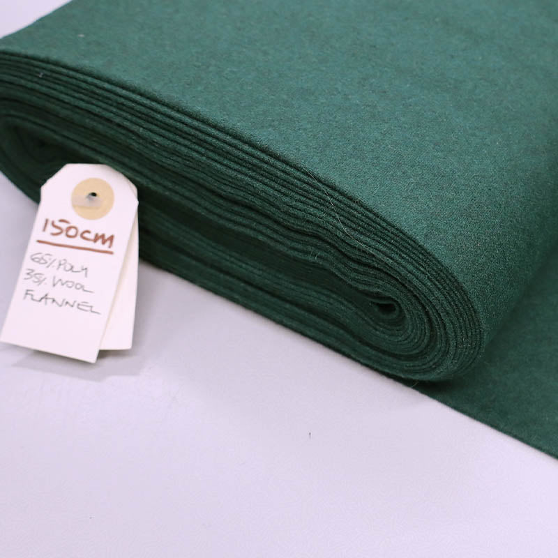 65% Polyester 35% Wool Green Wool Blend Flannel Fabric