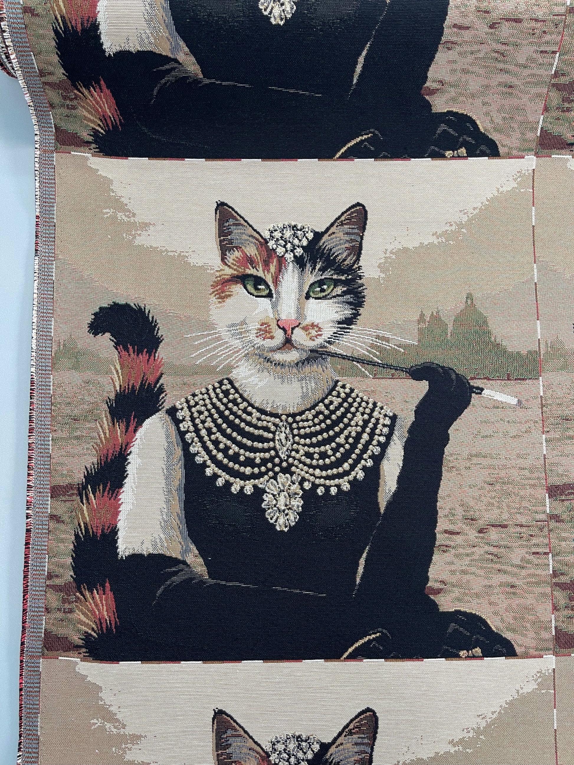 Cat print panel tapestry fabric