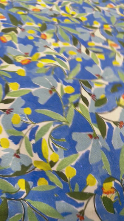 Linen and Viscose Crepe - Blue and Yellow Flowers