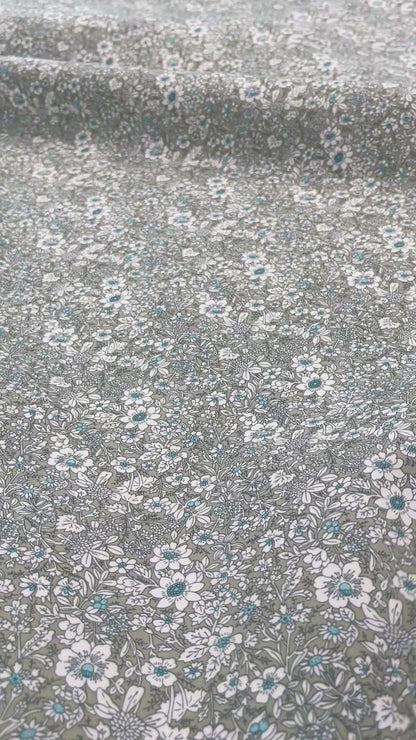 Autumn Flowers Cotton - Sage Green