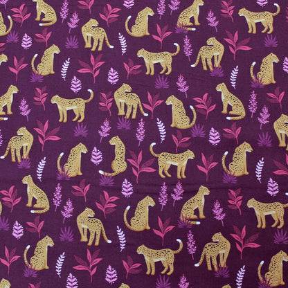 100% Cotton Print - Purple - Sitting Cheetah