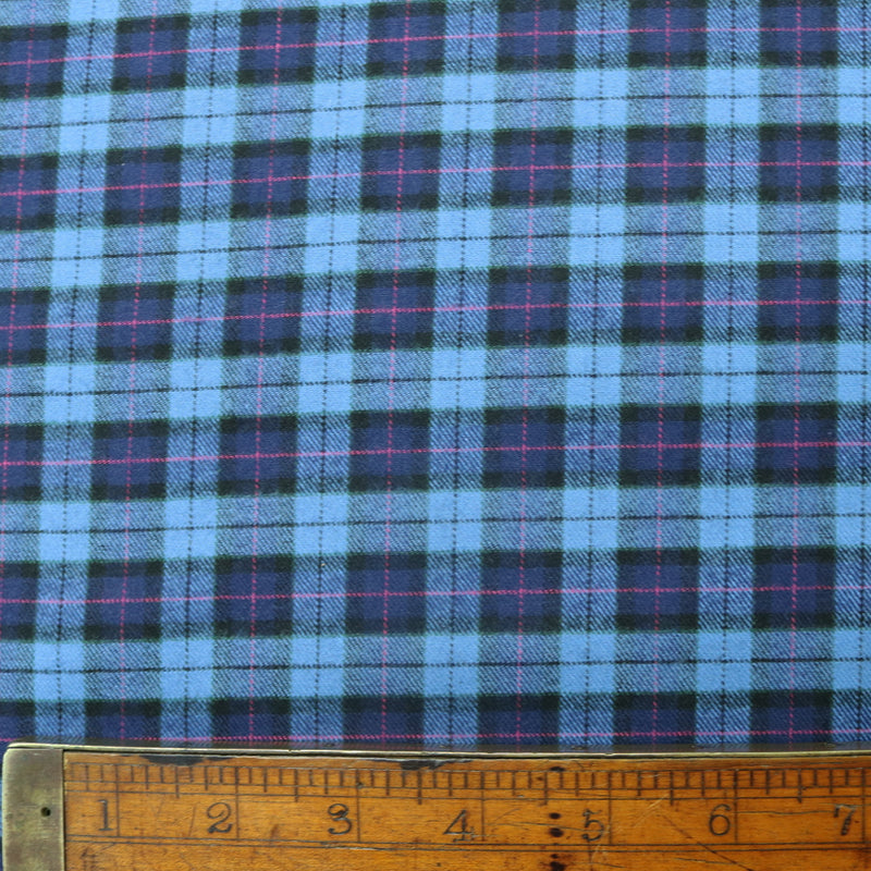 Dressmaking Brushed Cotton Black and Blue Tartan Orkney Fabrics Galore