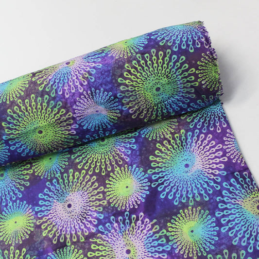 Purple and Green Hand- Printed  Cotton Batik Fabric