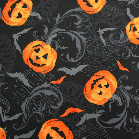 Black Halloween Cotton - Talking Pumpkin Heads