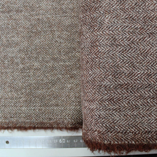 Brown herringbone 100% wool fabric