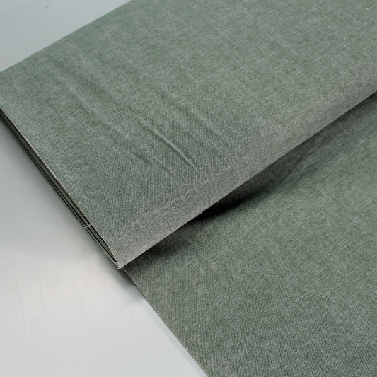 Plain green cotton chambray fabric
