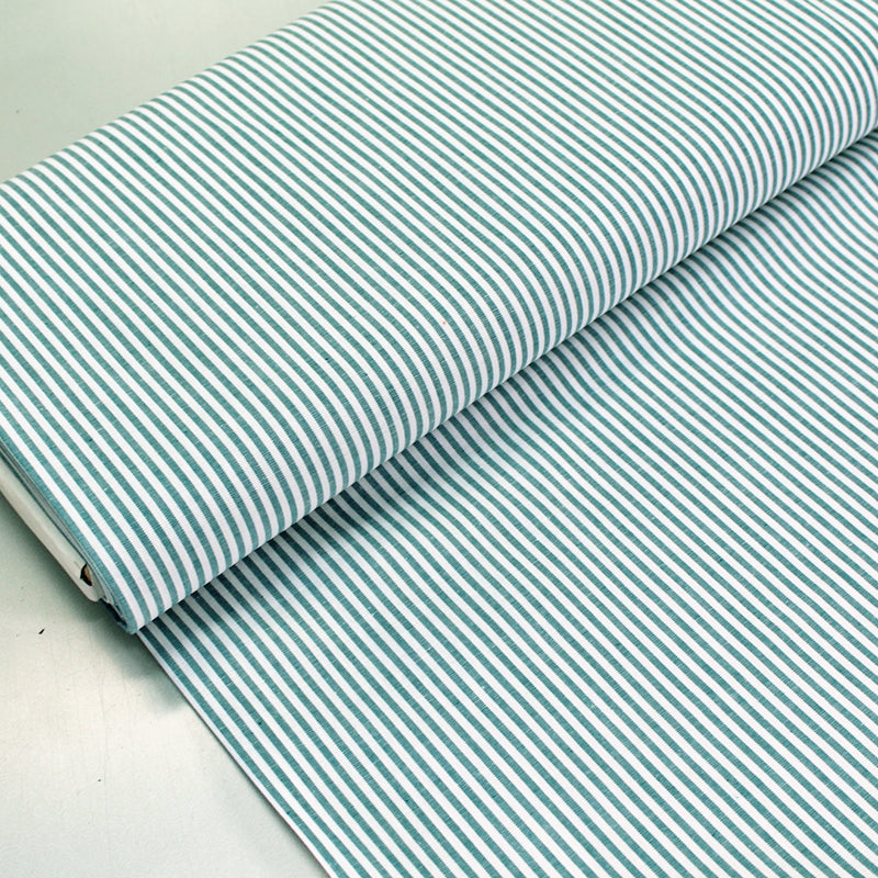 100% cotton chambray fabric in petrol blue stripe