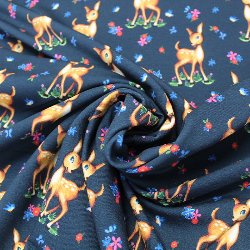 Navy Children s Deer Print French Terry Fabric Babycham