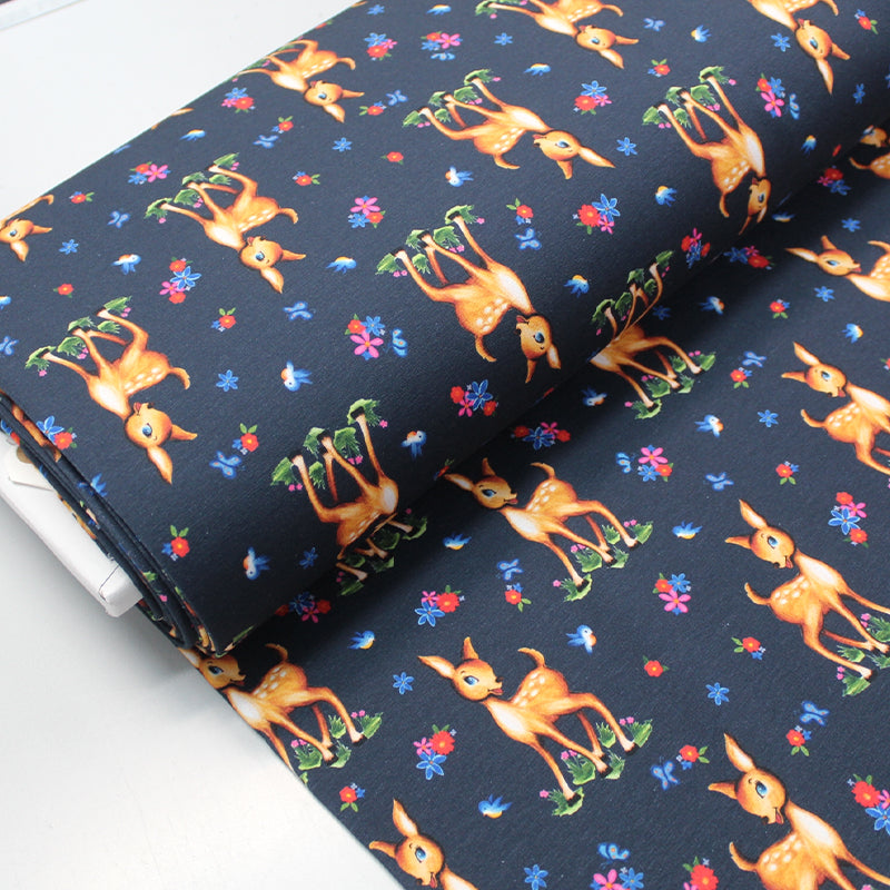 Navy Children's Deer Print French Terry Fabric
