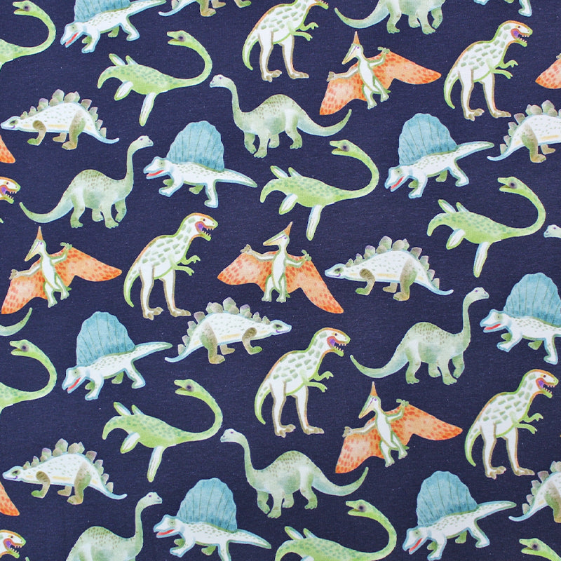 Children's Dinosaur Navy Jersey Fabric Fabrics Galore