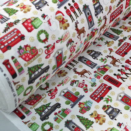 Cream Christmas Fabric - London Icons Print