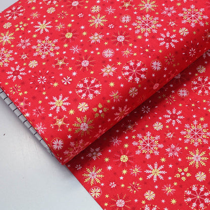 Red Cotton Snowflake Print Christmas Fabric