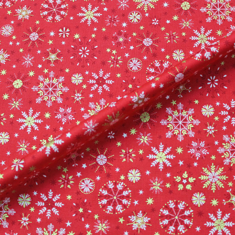 Christmas Cotton - Red - Bejewelled Snowflakes