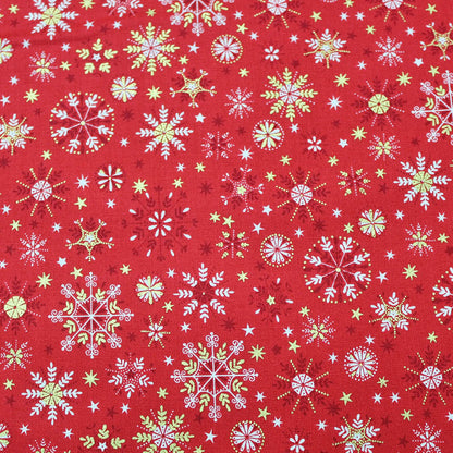 Christmas Cotton - Red - Bejewelled Snowflakes