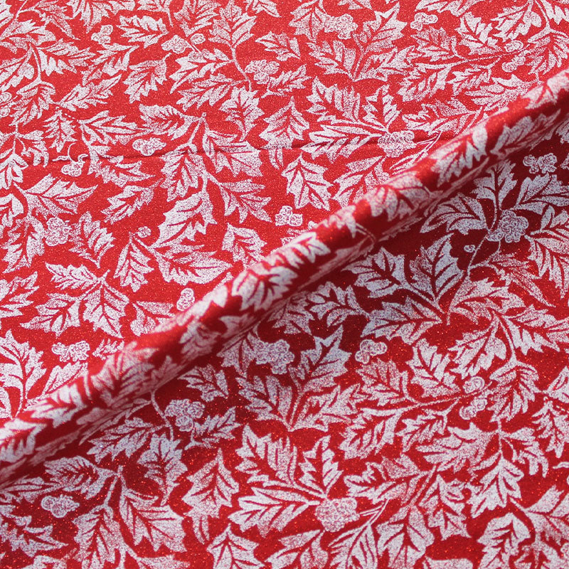 Red Glitter Leaf Christmas Cotton Fabric Fabrics Galore